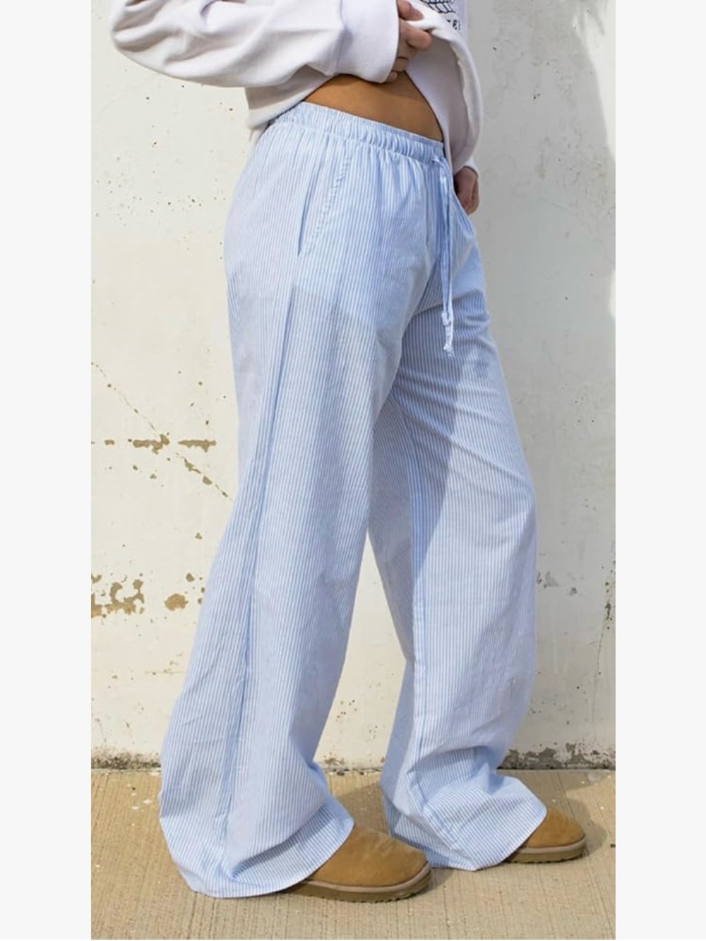 Light Blue Pinstripe Wide Leg Drawstring Pants medium